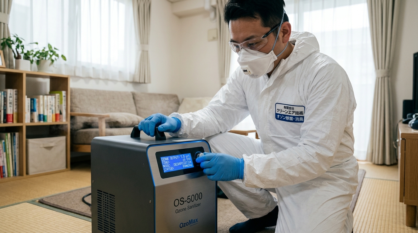 高濃度オゾン脱臭機による完全消臭・除菌施工